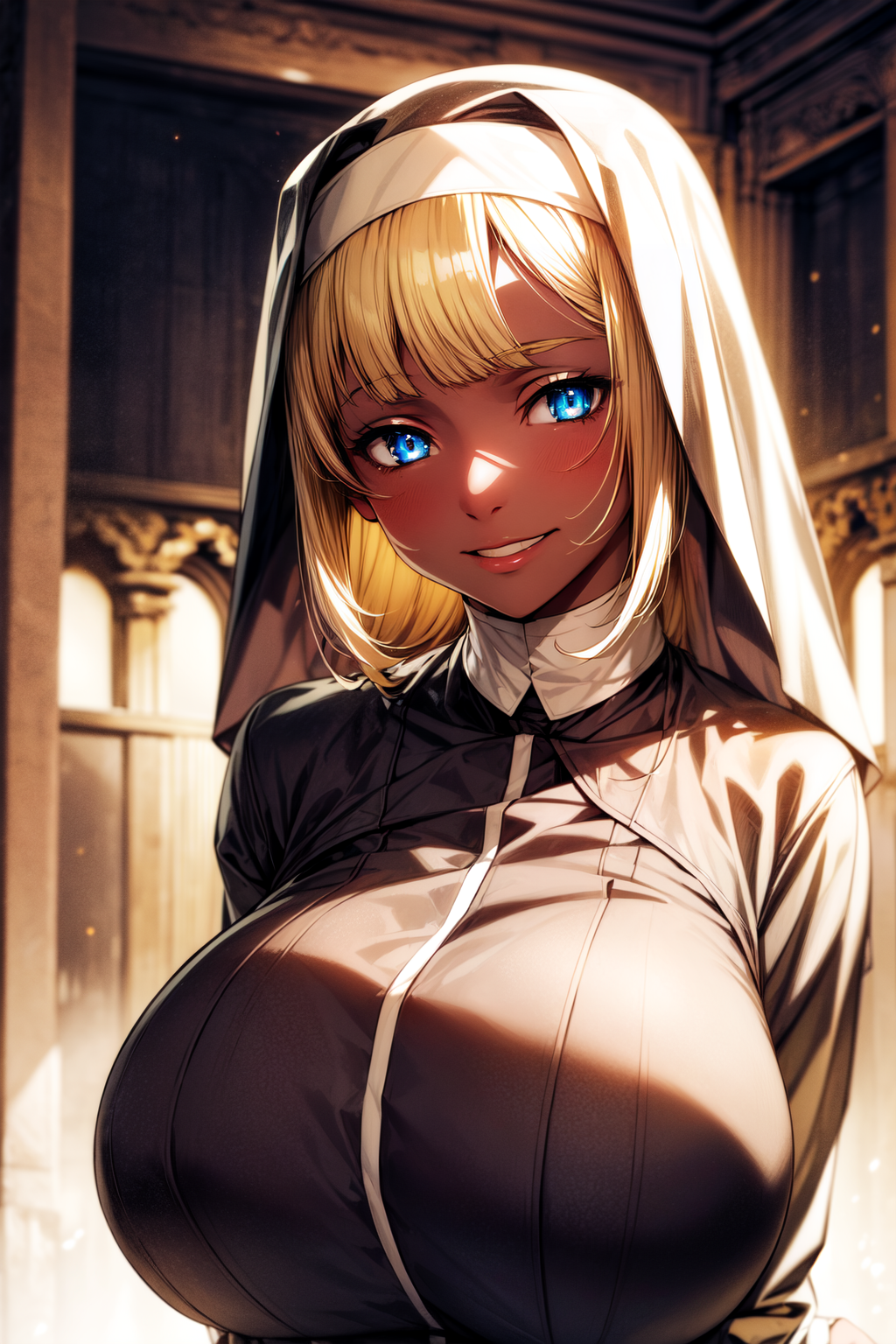 05214-4017560046-(Magical Photo_1.3) of (Realistic_1.3),(Energetic_1.3),1girl,huge breasts,full body,nun,tight nun robe,exposed arms,blonde bangs.png